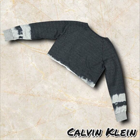 Preowned Calvin Klein Cropped Long Sleeve Sweatshirt - Tie Dye Dip Hem -S - Picture 7 of 10